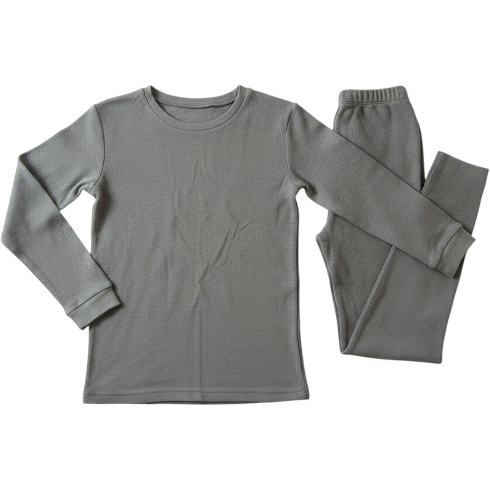 Burt's Bees Kids Gray Thermal Set Organic Cotton Waffle Knit Pajamas Size 12Y